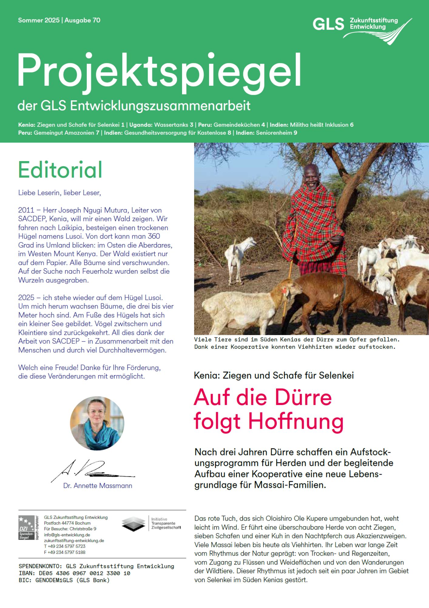 Cover des Projektspiegels Nummer 70 der GLS Zukunftsstiftung Entwicklung